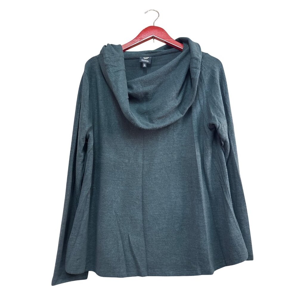 Bobeau Womens Cowl Neck Long Sleeve Top L Rayon/Polyester Black